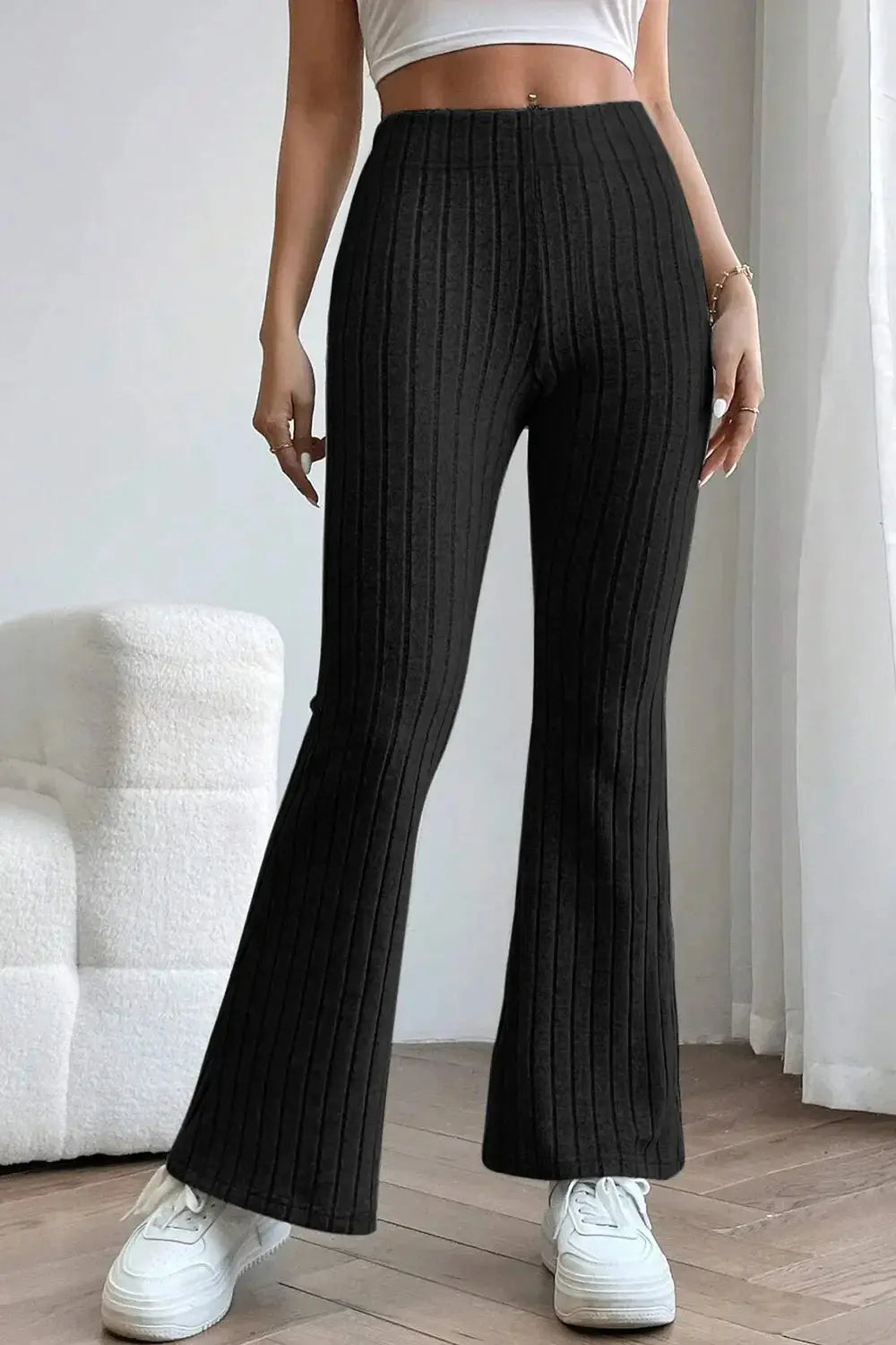 Basic Bae Full Size Ribbed High Waist Flare Pants - Love Salve